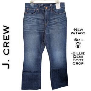 J.Crew 9" Billie Demi-Boot Jeans 29 (8) Blue Crop Mid Rise Raw Hem NEW